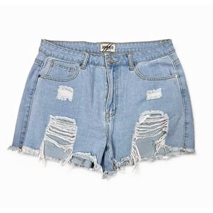 DENIM BLVD Distressed Ripped Light Wash Denim Shorts Women's Size L
